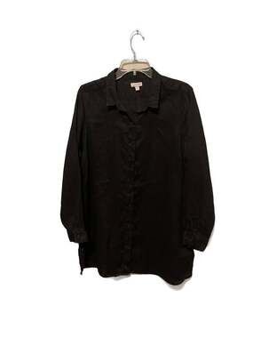 Garnet Hill Easy Linen Longline Button-Front Tunic Shirt in Black Sz. M Sheer